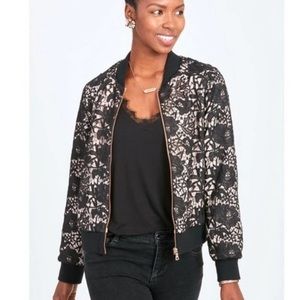 Stella and Dot Blush and Black “Danielle” Lace overlay Bomber jacket